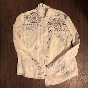 Aztec distressed denim cardigan